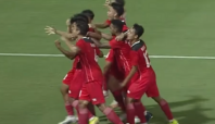 Pemain Indonesia Maerayakan Gol Pertama yang di Cetak Titan Agung pada Menit ke-9