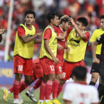 Selebrasi pemain Indonesia ketika kalahgkan Vietnam dalam semifinal Sea Games 2023