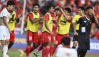 Selebrasi pemain Indonesia ketika kalahgkan Vietnam dalam semifinal Sea Games 2023