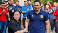 Ketua Umum Partai Demokrat Agus Harimurti Yudhoyono (AHY) dan Ketua DPP PDI Perjuangan (PDIP) Puan Maharani bertemu di Plataran Hutan Kota, Senayan, Jakarta Pusat.